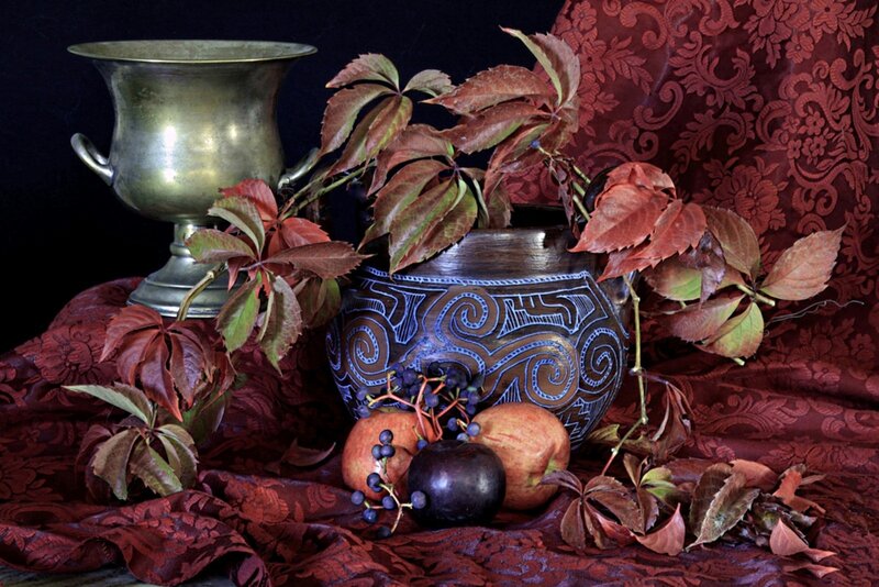 Autumn Leaves and Fruit — Red