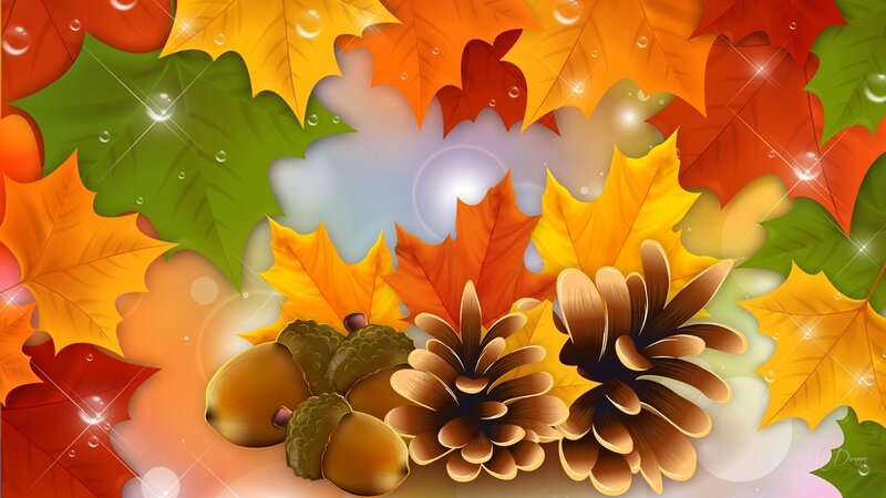 Autumn Leaves and Pinecones — Orange