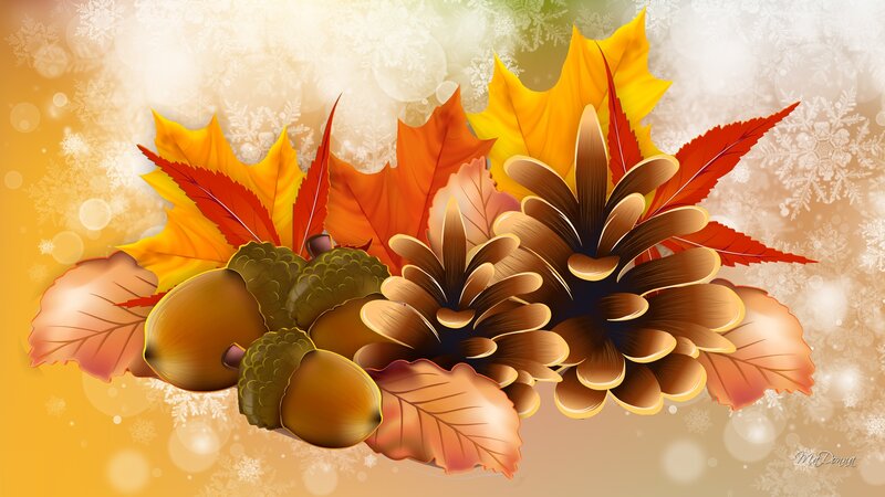 Autumn Leaves and Pinecones — Yellow, Festive