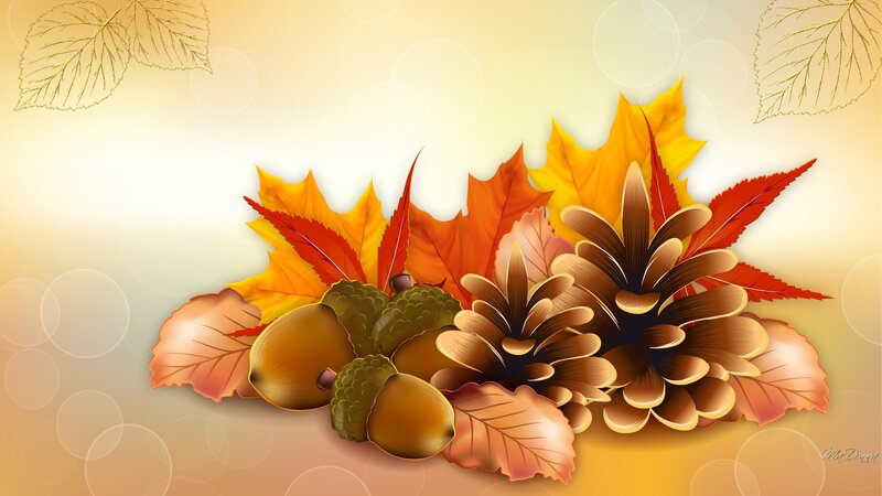 Autumn Leaves and Pinecones — Yellow