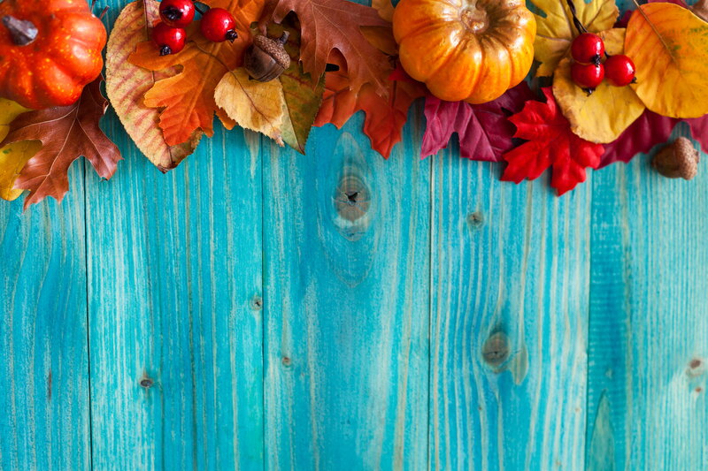 Autumn Leaves and Pumpkins — Blue, Festive