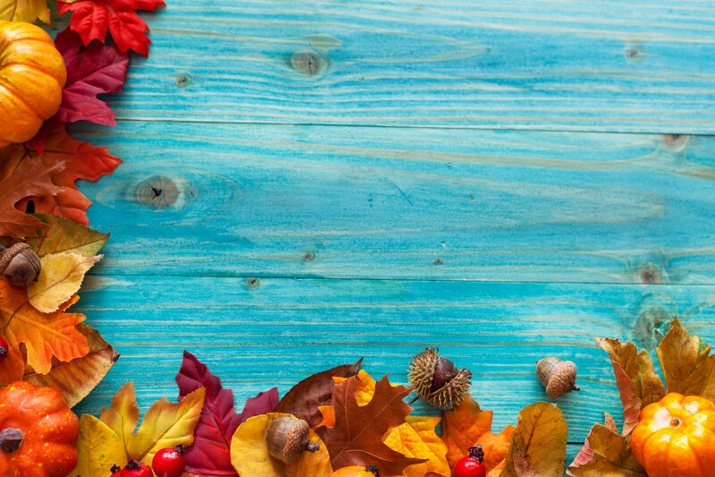 Autumn Leaves and Pumpkins — Blue