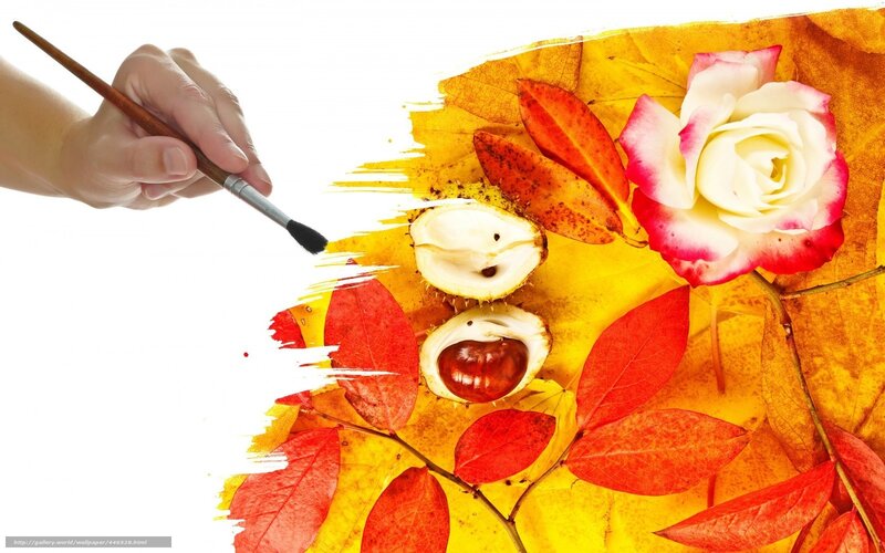 Autumn leaves and rose painting
