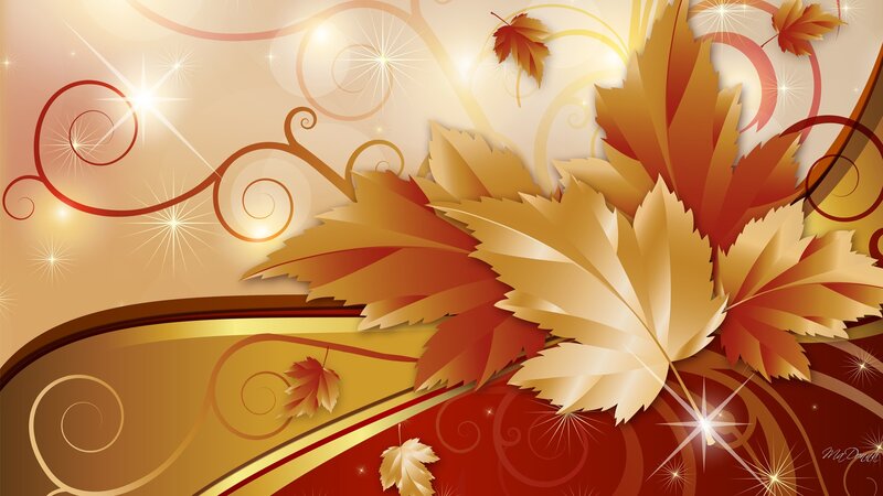 Autumn Leaves and Swirls — Gold, Festive