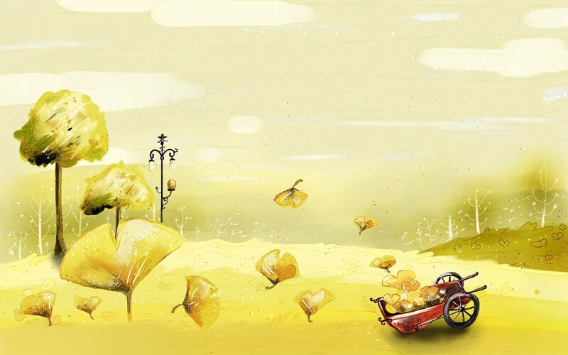 Autumn leaves and wheelbarrow