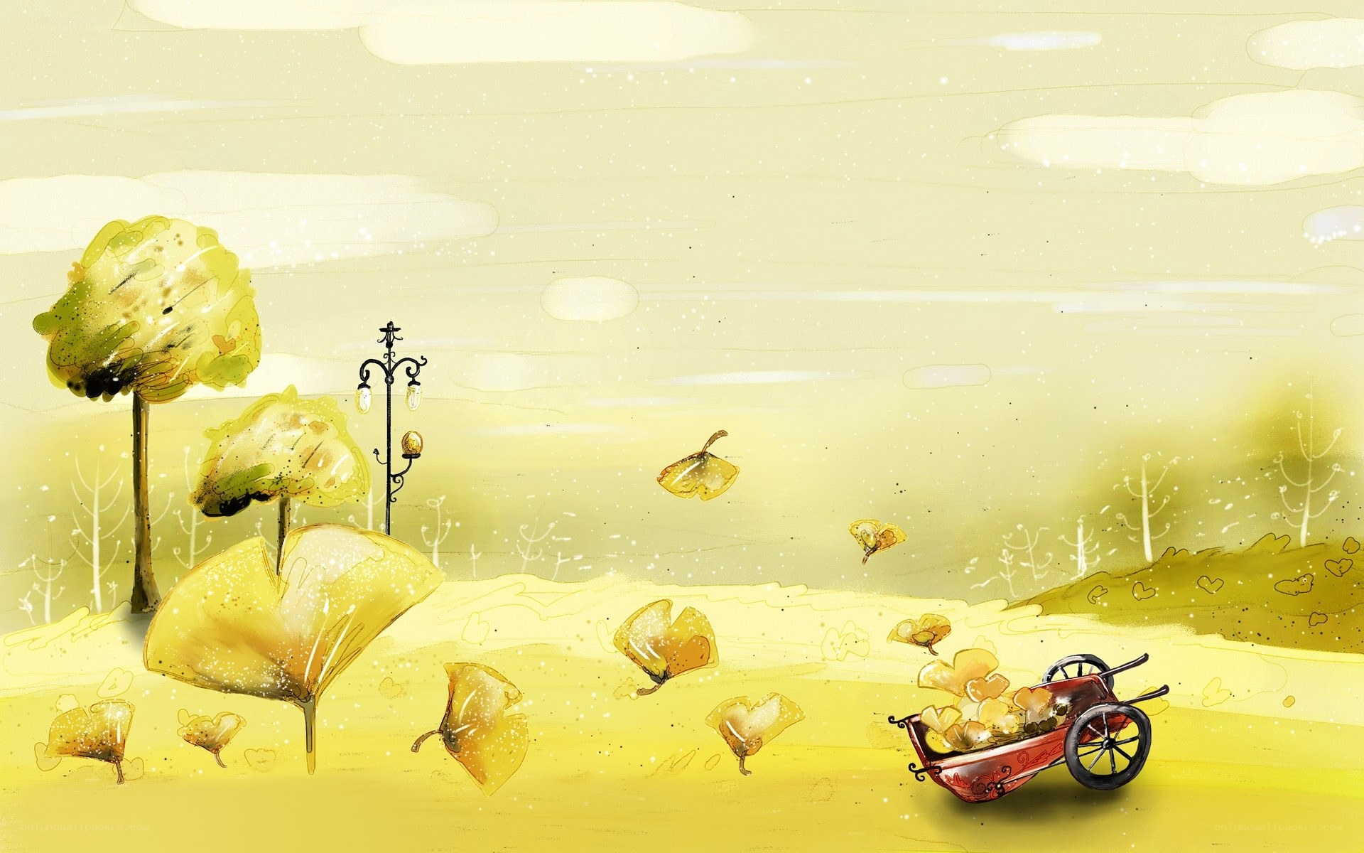 Autumn leaves and wheelbarrow