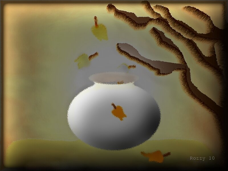 Autumn leaves falling on a vase