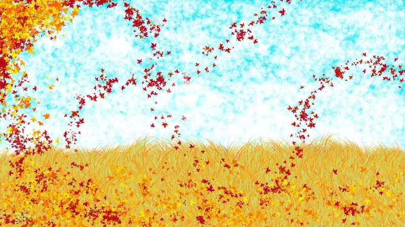 Autumn leaves falling over grass