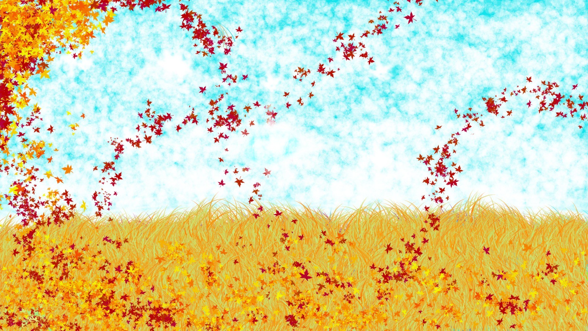 Autumn leaves falling over grass