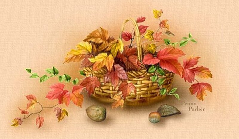 Autumn Leaves in Basket — Brown