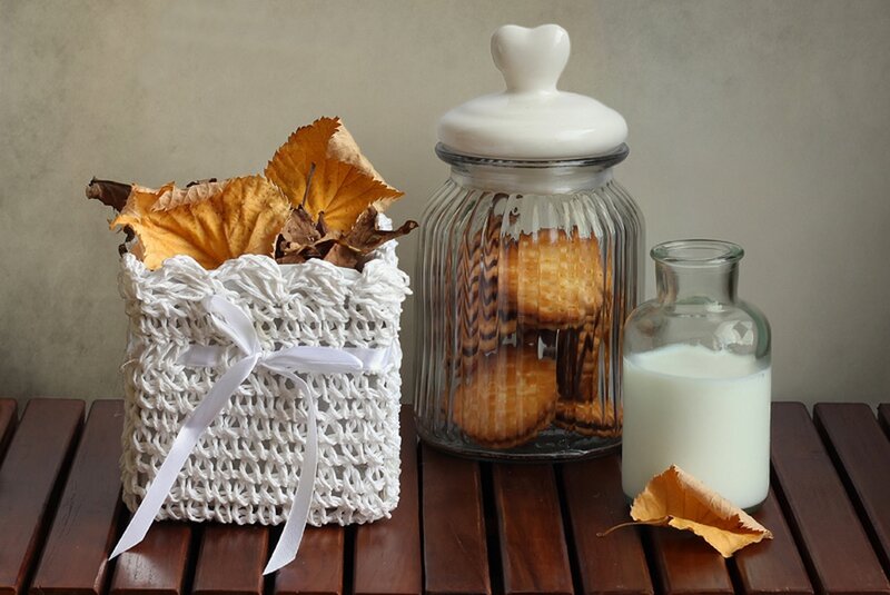 Autumn Leaves in Basket — White