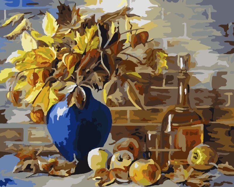 Autumn Leaves in Blue Vase