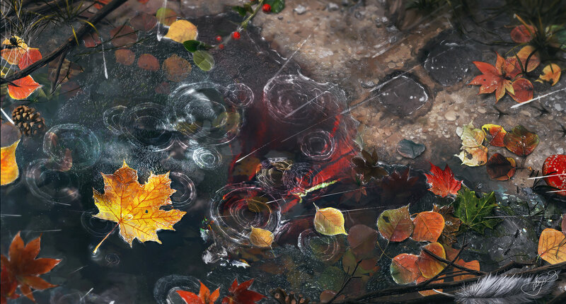 Autumn Leaves in Puddle — Yellow, Dramatic