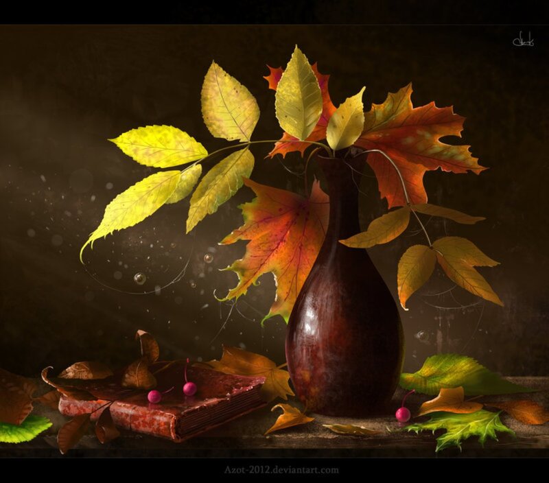 Autumn Leaves in Vase — Brown, Dramatic