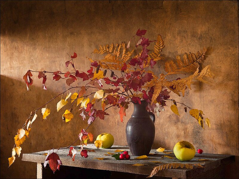 Autumn Leaves in Vase — Brown