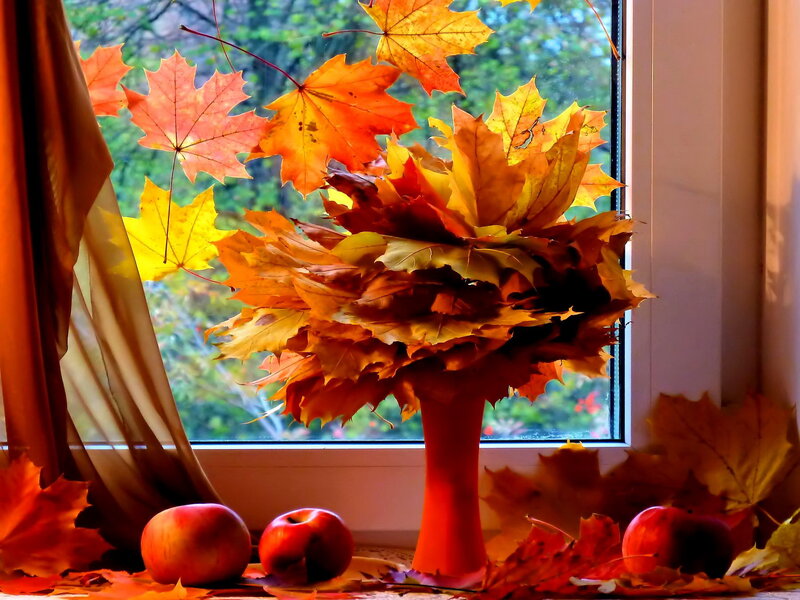 Autumn Leaves in Vase — Orange, Warm