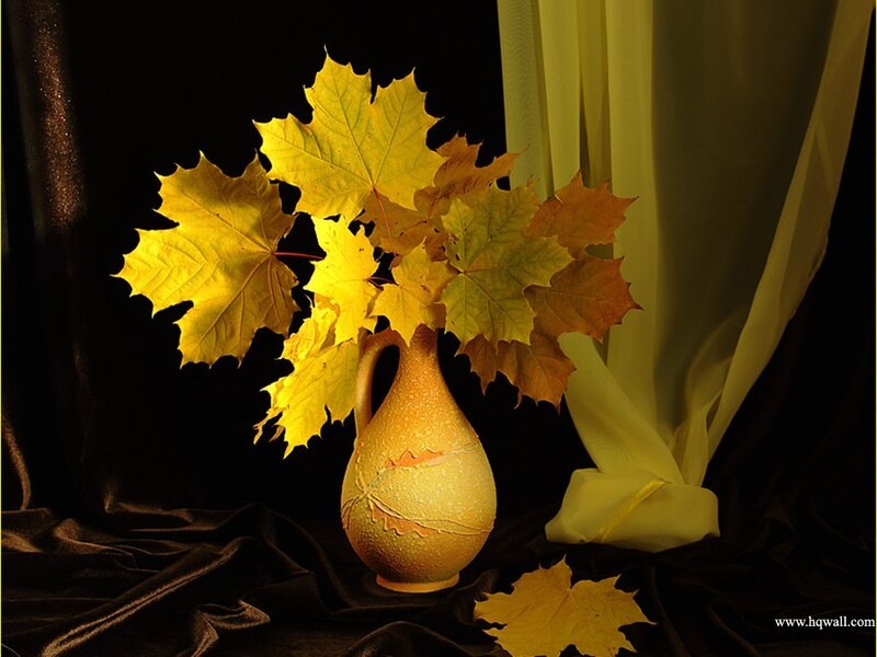 Autumn Leaves in Vase — Yellow, Dramatic