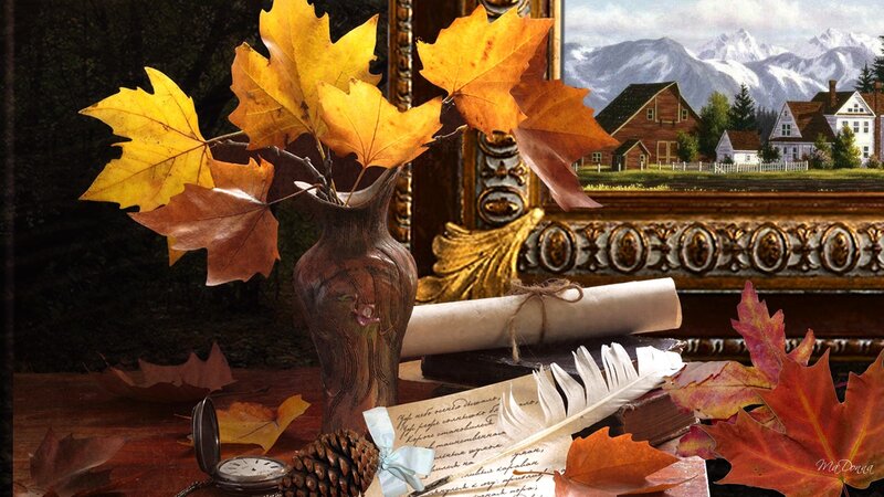 Autumn Leaves in Vase — Yellow, Serene