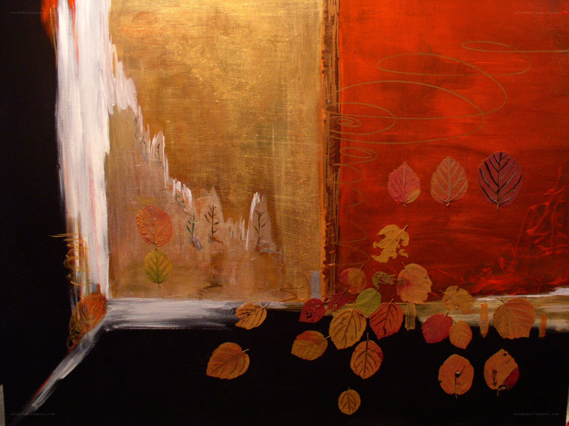 Autumn leaves on a window