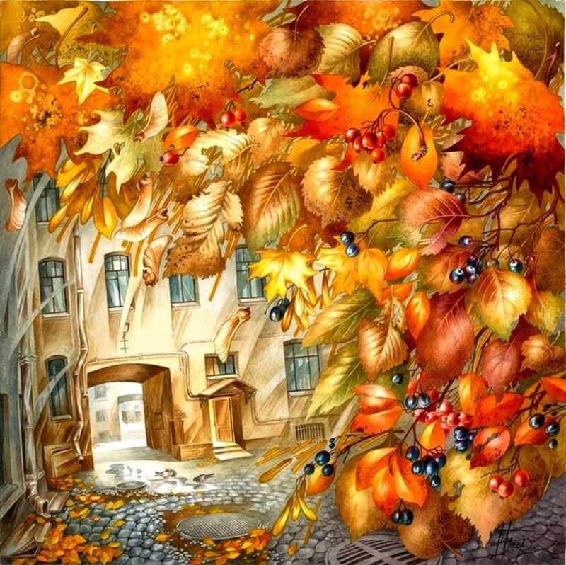 Autumn Leaves on Alley — Orange
