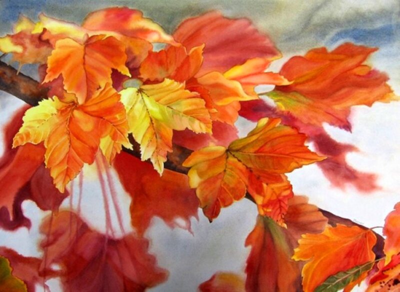 Autumn Leaves on Branch — Orange, Vibrant