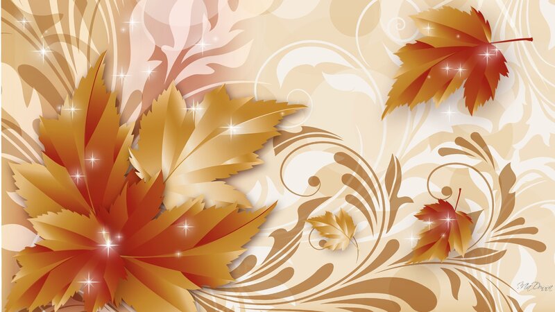 Autumn Leaves on Patterned Background