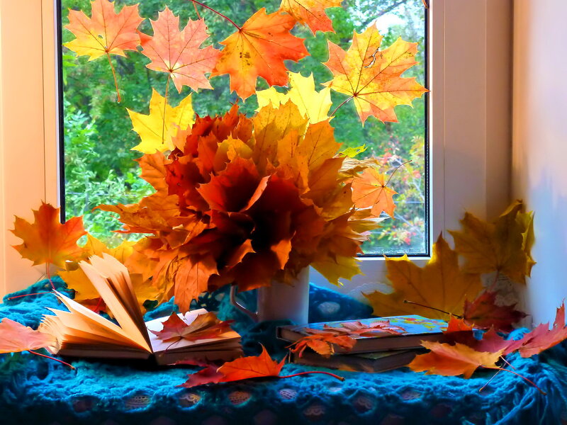 Autumn Leaves on Windowsill — Orange