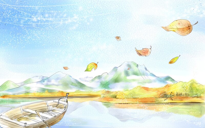 Autumn leaves over a lake