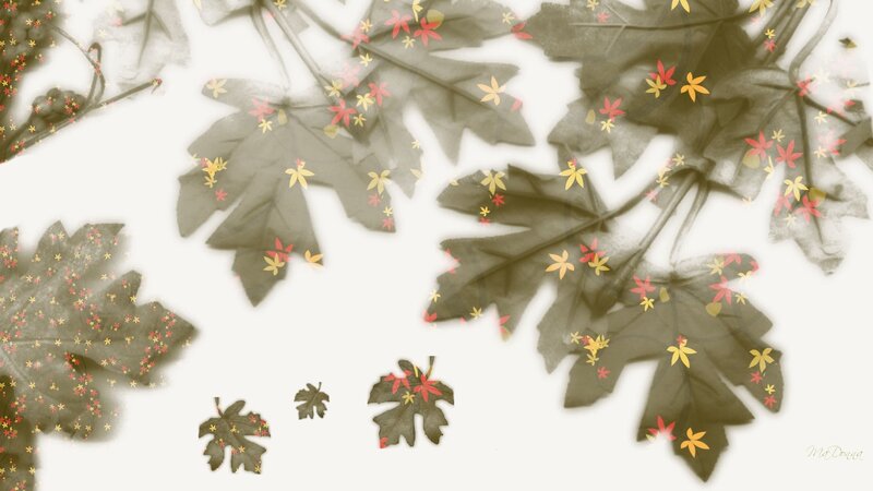 autumn leaves with floral pattern