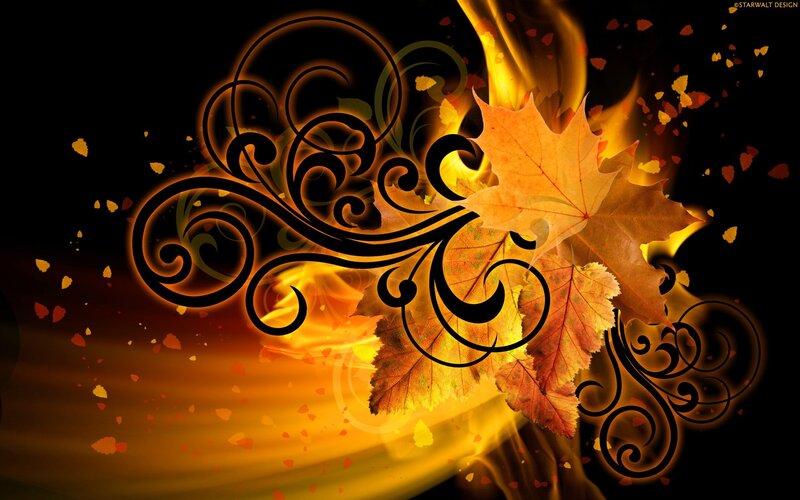 Autumn leaves with swirls
