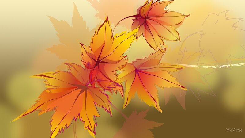 Autumn Maple Leaves — Orange, Serene, Digital Art