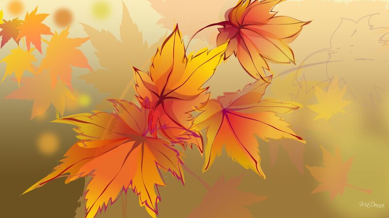 Autumn Maple Leaves — Orange, Warm, Digital Art