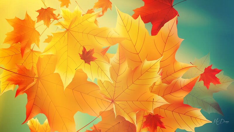 Autumn Maple Leaves — Yellow, Serene, Digital Art, Sky