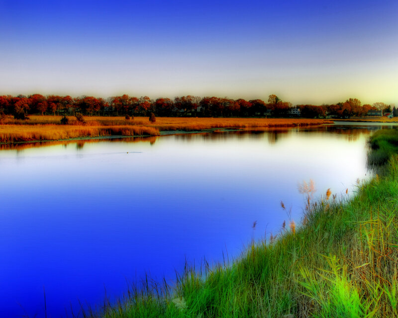 Autumn marsh at sunset