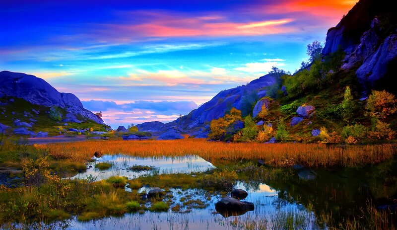 Autumn Marsh at Sunset — Blue