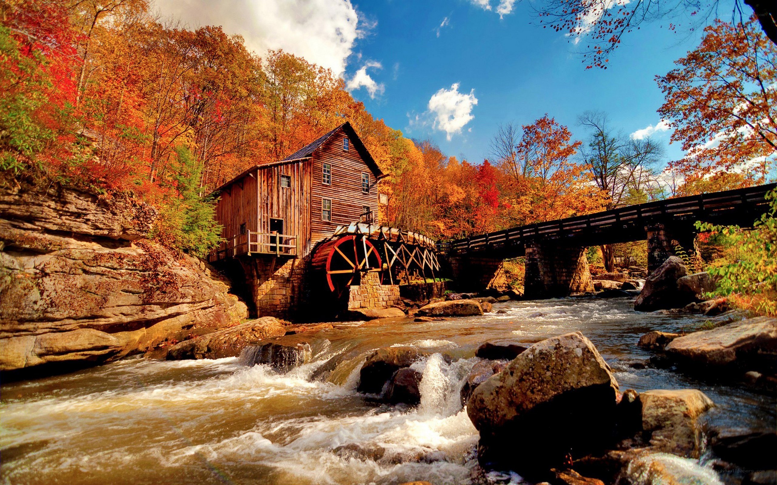 Autumn mill by a river