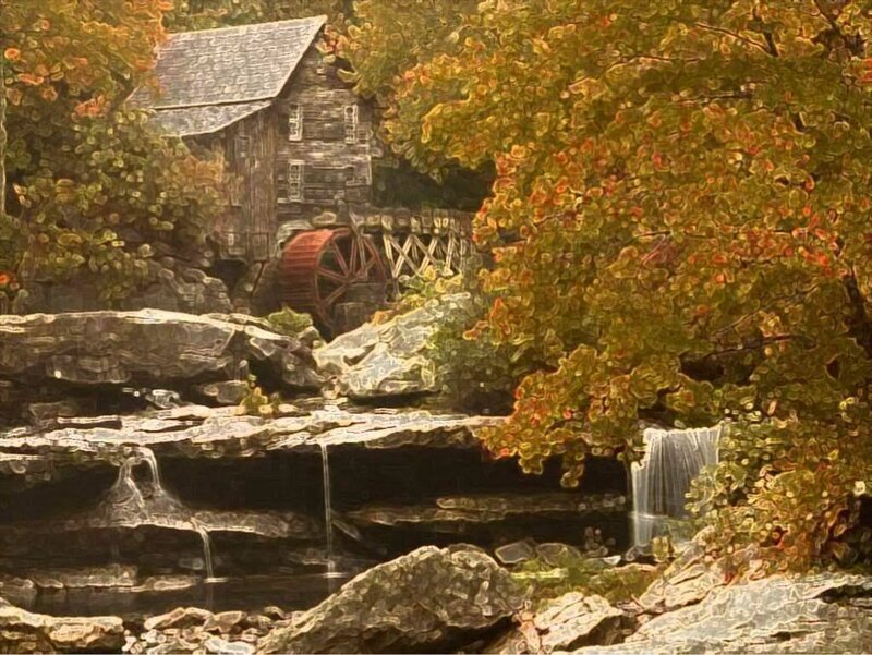 Autumn mill by the river