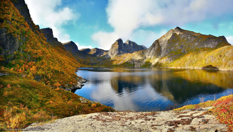 Autumn Mountain Lake — Blue, Serene, Photograph