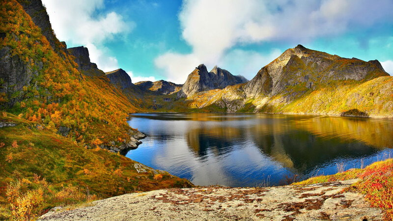 Autumn Mountain Lake — Blue, Serene