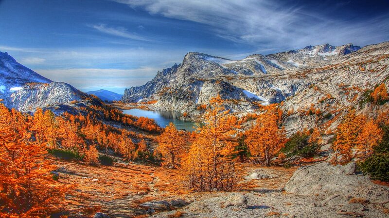 Autumn mountain lake landscape