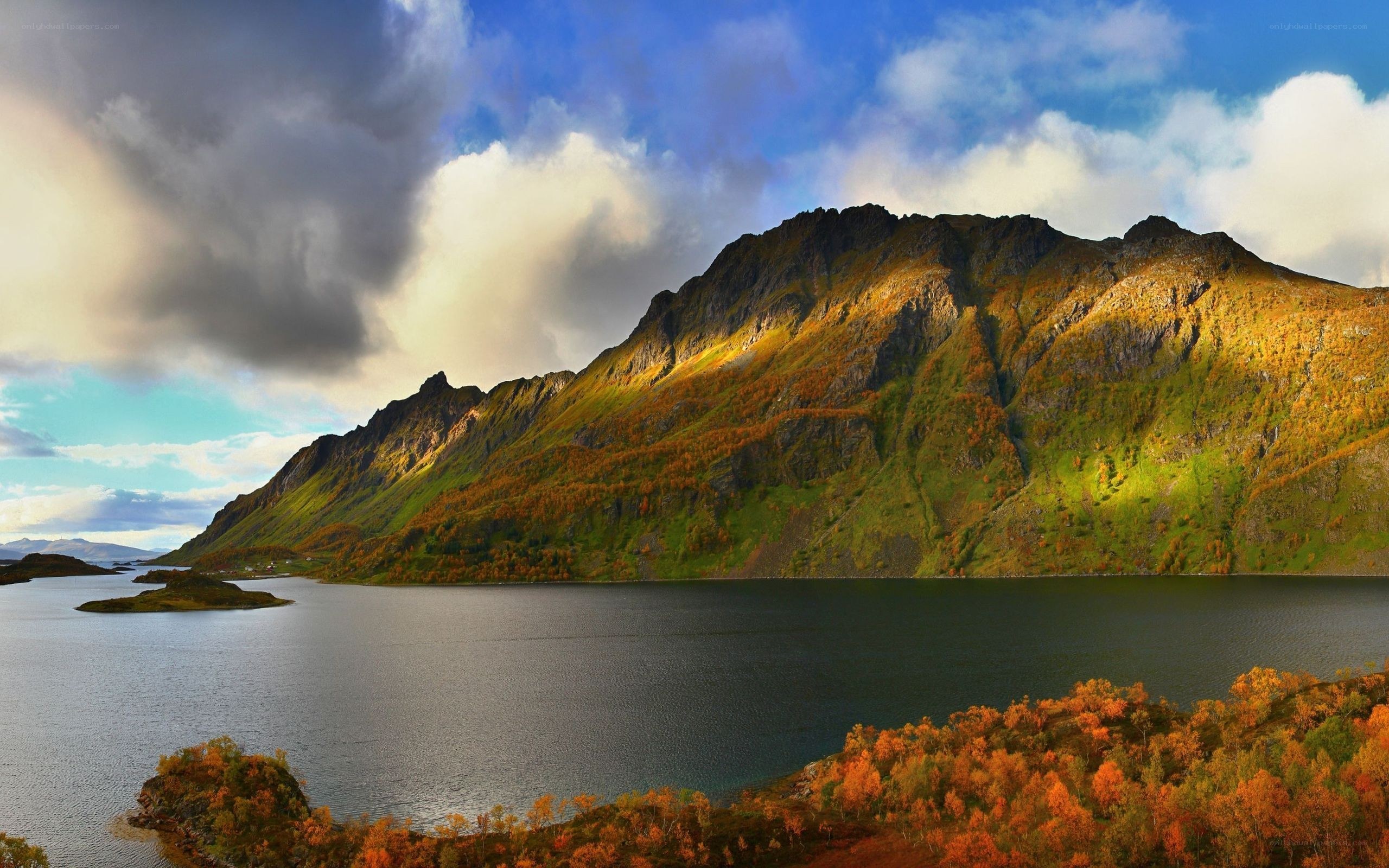 Autumn mountain lake landscape