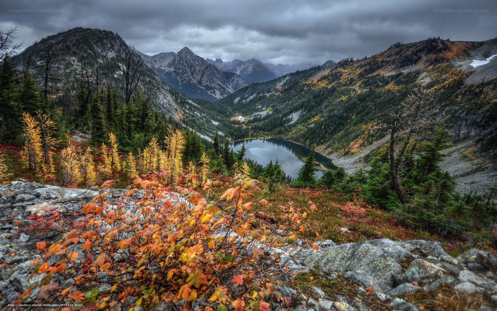 Autumn mountain lake landscape