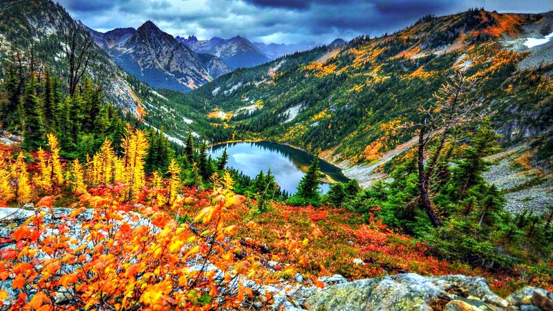 Autumn Mountain Lake — Orange, Dramatic