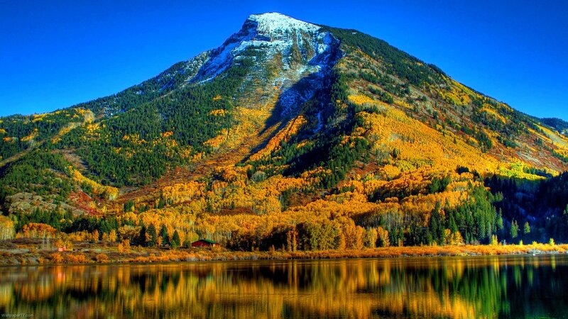Autumn mountain lake reflection