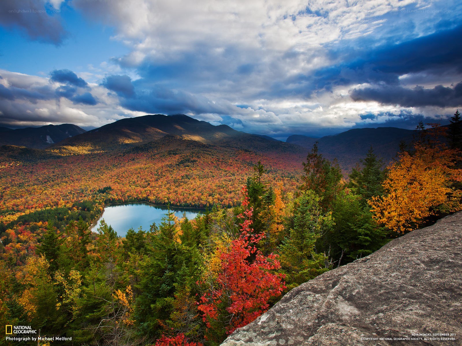 Autumn mountain lake view