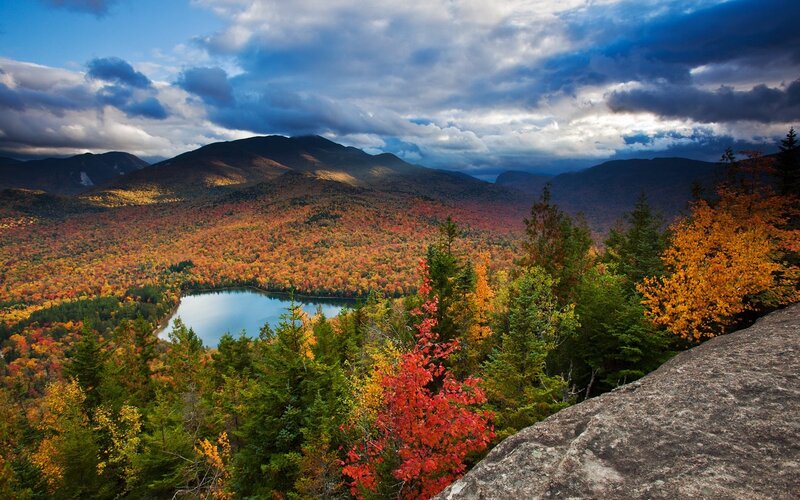 Autumn mountain lake view