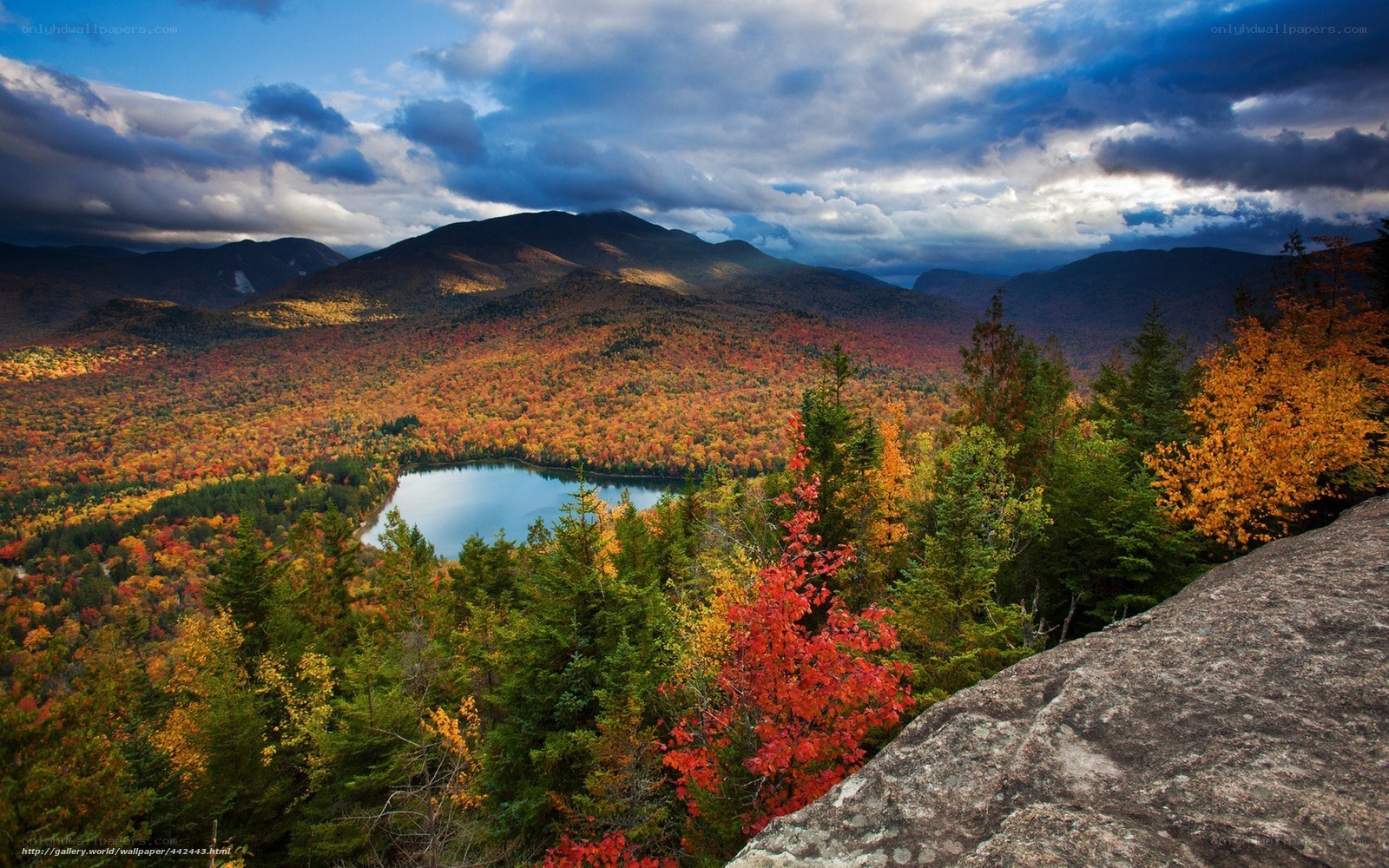 Autumn mountain lake view