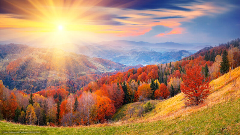 Autumn mountain landscape at sunrise