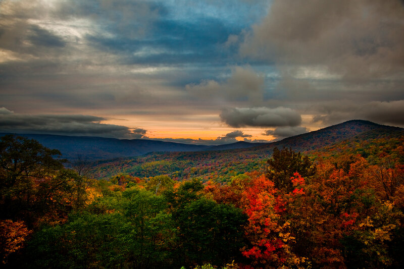 Autumn mountain landscape at sunset