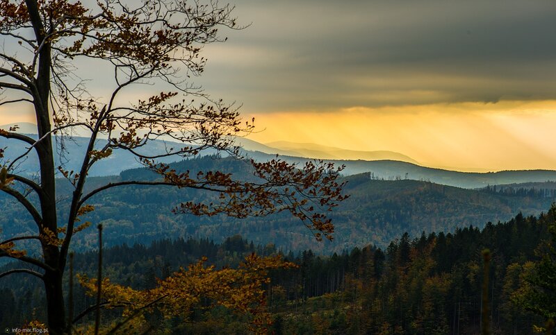 Autumn mountain landscape at sunset